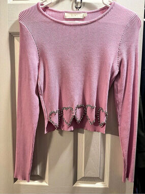 Lizette Collection Women's Pink Embellished Sweater Size Medium Like New